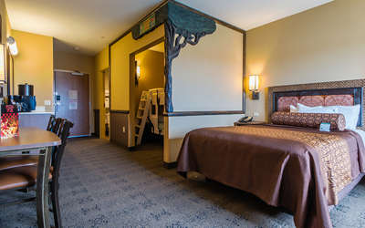 an overview of the kids bunk room sleeping area