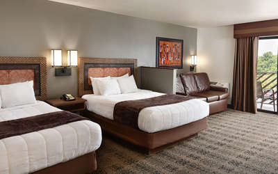An interior of a Kalahari Resorts hotel room called the Nomad.